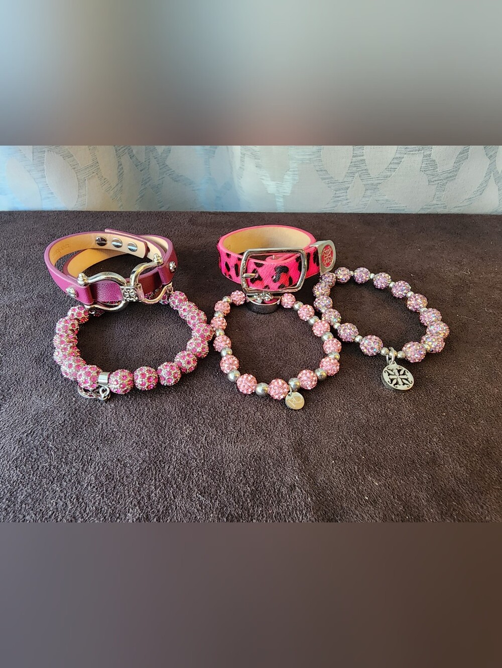Rustic Cuff 5pc Bracelet Stack Hot Pink & Silver Animal Print Set